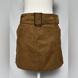 SMART SET Faux Suede Camel Y2K Boho Western Belted Mini Skirt Size 6